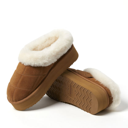Women's Fireside by Dearfoams Bendigo Genuine Shearling Quilted Platform Clog - US 5086