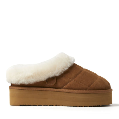 Women's Fireside by Dearfoams Bendigo Genuine Shearling Quilted Platform Clog - US 5086