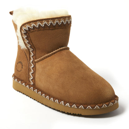 Women's Fireside by Dearfoams Perth Genuine Shearling Fold Down Bootie With Taping - US 0667