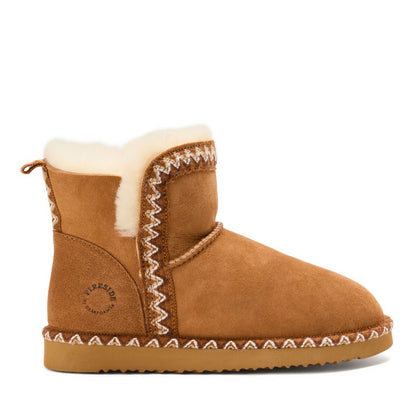 Women's Fireside by Dearfoams Perth Genuine Shearling Fold Down Bootie With Taping - US 0667