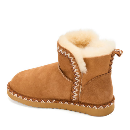 Women's Fireside by Dearfoams Perth Genuine Shearling Fold Down Bootie With Taping - US 0667